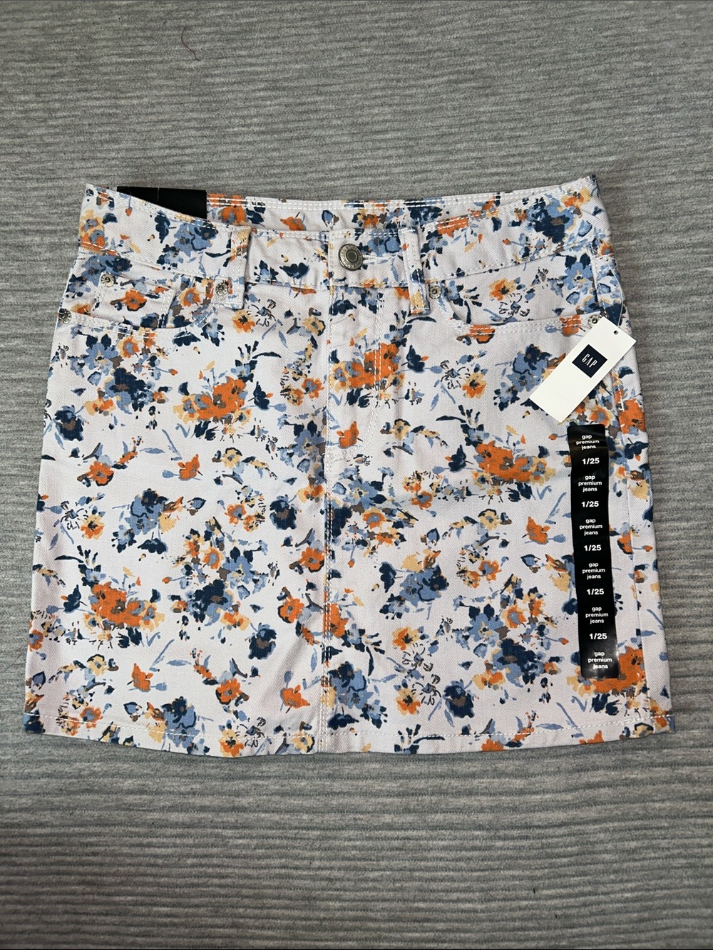 Floral Print Mini Skirt - White with Orange & Blue